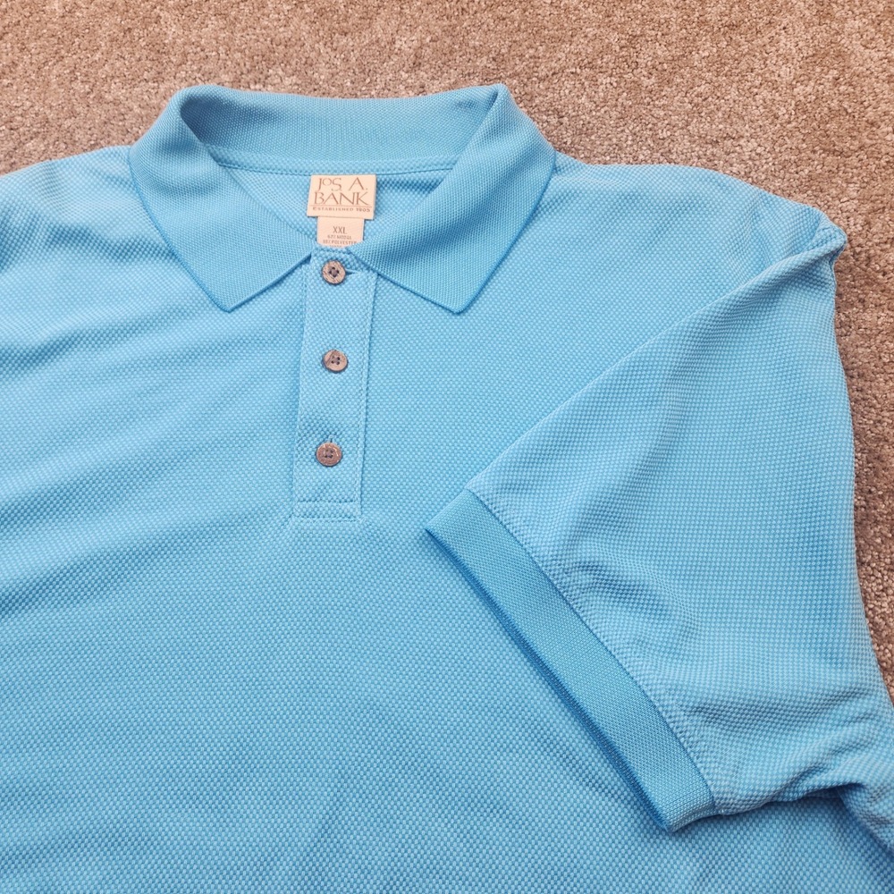 Jos A Bank Mens XXL Light Blue Modal Blend Textured Short‎ Sleeve Polo Shirt